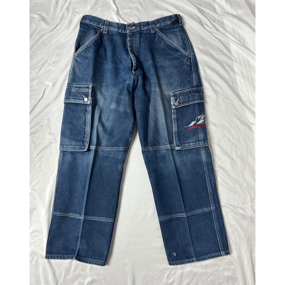 Johnny Blaze Vintage Baggy Cargo Jeans Mens 38x34 Dark Wash Hip Hop Streetwear
